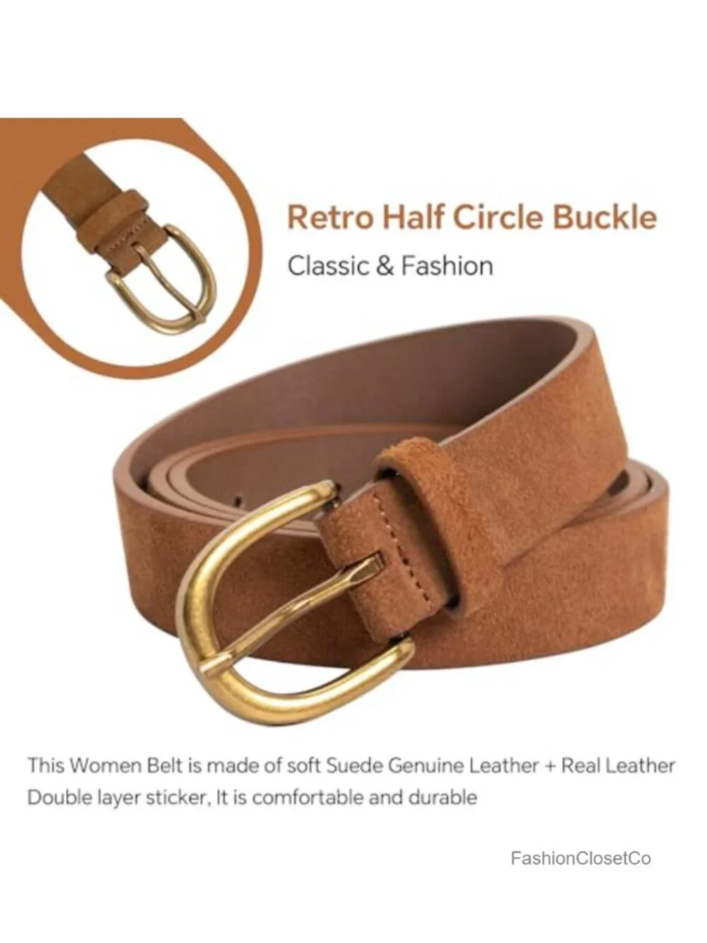 Suede Leather Belt for Women Wide Waist Belt Gold Buckle Adjustable 5 Sizes